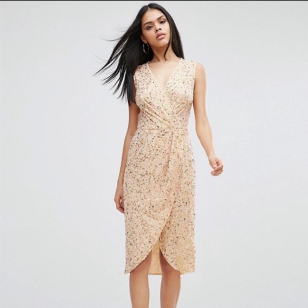 ASOS Twist Front Sequin Midi Dress